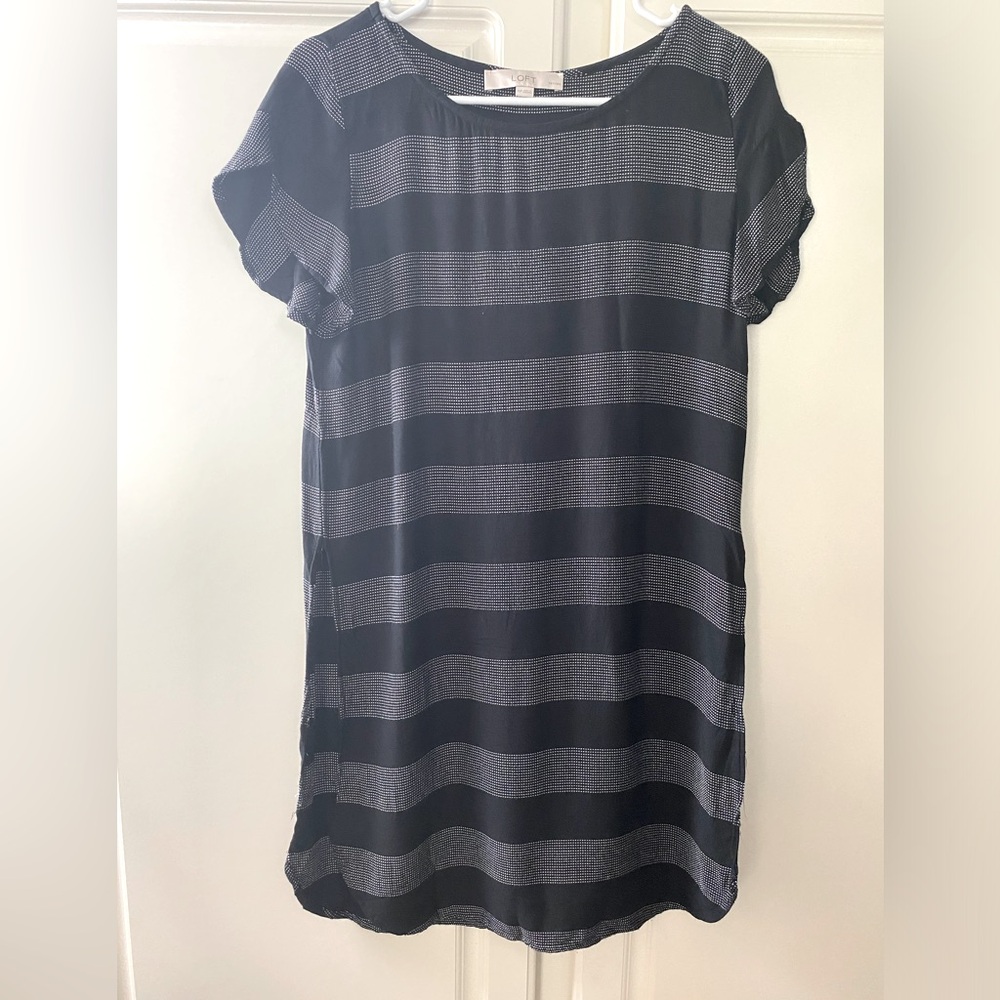 Loft XSP, black and grey dress, 100% Rayon, stretch, pullover style